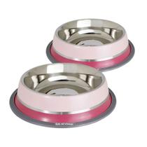 Kit 2 Comedouros Inox Dual Rosa G 850ml para Pets - Germanhart Kit 2 Comedouros Inox Dual Rosa G 850ml para Pets - Germanhart