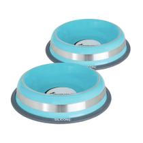 Kit 2 Comedouros Inox Prestige Azul 850ml - Resistente e Antiderrapante