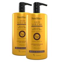 Kit 2 Condicionador Creme AntiVolume Banana Aveia Mel para cabelos volumosos e secos NatuMaxx 1L
