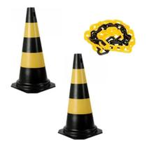 Kit 2 Cone De Sinalização Segurança 75cm + Corrente 20m Kit 2 Cone De Sinalização Segurança 75cm + Corrente 20m