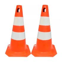 Kit 2 cone sinalização trânsito laranja e branco 50cm