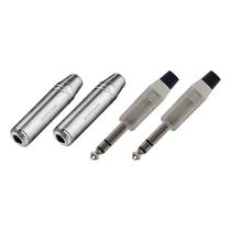 KIT 2 Conector P10 Stereo Macho SA2X e 2 Conector P10 Stereo Femea ROXTONE