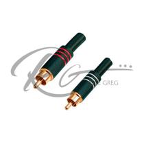 Kit 2 conector plug rca metal vemelho e branco wave par