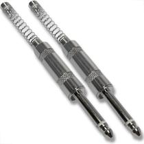 Kit 2 conectores p10 plug mono com corpo de metal e mola espiral niquelado áudio profissional som Kit 2 conectores p10 plug mono com corpo de metal e mola espiral niquelado áudio profissional som