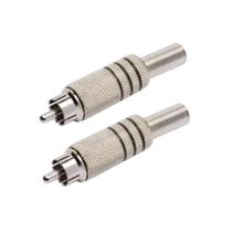 Kit 2 Conectores RCA Metal Mola Niquel Preto Profissional