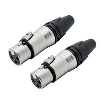 Kit 2 conectores XLR Fêmea 3 Pinos CSR Q-283 Tipo Neutrik Prateado com Preto Profissional