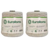Kit 2 Cones Barbante Cru 1kg Espessura Fio 6 Euroroma para Crochê, Tricô, Frigorífico e Artesanato Kit 2 Cones Barbante Cru 1kg Espessura Fio 6 Euroroma para Crochê, Tricô, Frigorífico e Artesanato