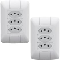 Kit 2 Conjunto 3 Tomadas 2P+T 4x2 10A 250 V Aria Branco