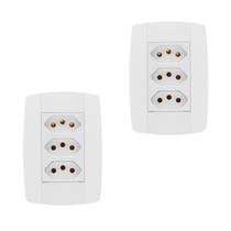 Kit 2 Conjunto 3 Tomadas Branca Monobloco 2P+T 10A 250V 4x2