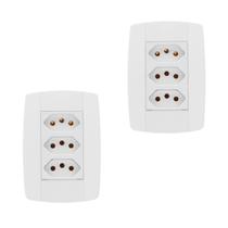 Kit 2 Conjunto 3 Tomadas Branca Monobloco 2P+T 10A 250V 4X2