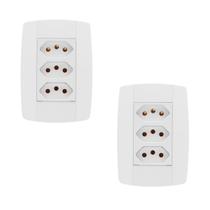 Kit 2 Conjunto 3 Tomadas Branca Monobloco 2P+T 20A 250V 4x2 Kit 2 Conjunto 3 Tomadas Branca Monobloco 2P+T 20A 250V 4x2