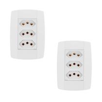 Kit 2 Conjunto 3 Tomadas Branca Monobloco 2P+T 20A 250V 4X2