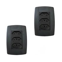 Kit 2 Conjunto 3 Tomadas Preta Monobloco 2P+T 10A 250V 4x2