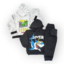 Kit 2 conjunto abrigo infantil menino moletom inverno com touca peluciado - Impherial Shop