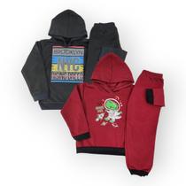 Kit 2 conjunto abrigo infantil menino moletom inverno com touca peluciado