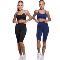 KIT 2 Conjunto Bermuda Ciclista E Top Alça Fina WLS Modas Roupa Para Academia Moda Fitness KIT 2 Conjunto Bermuda Ciclista E Top Alça Fina WLS Modas Roupa Para Academia Moda Fitness