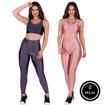 Kit 2 Conjunto Calça Legging e Top com Bojo Removível 3D Academia Fitness Barbara ROSÊ E CINZA Kit 2 Conjunto Calça Legging e Top com Bojo Removível 3D Academia Fitness Barbara ROSÊ E CINZA