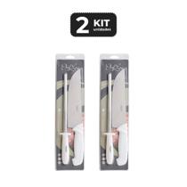 Kit 2 conjunto chaira e faca 8" - cabo pp branco