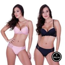 Kit 2 Conjunto com Bojo com Detalhes em Renda - c5 KIT 2 GISELE PRETO ROSA