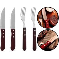 Kit 2 conjunto com garfo e faca jumbo para churrasco em aco inox cabo madeira leme 4 pecas Kit 2 conjunto com garfo e faca jumbo para churrasco em aco inox cabo madeira leme 4 pecas