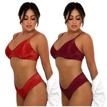 Kit 2 Conjunto De Lingerie Feminino Moda Íntima Arco De Renda Calcinha E Sutiã Linha Noite Sem Bojo