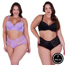 Kit 2 Conjunto de Lingerie Plus Size Reforçado Calcinha Renda- c15 KIT 2 CJ PAULA LILÁS E PRETO Kit 2 Conjunto de Lingerie Plus Size Reforçado Calcinha Renda- c15 KIT 2 CJ PAULA LILÁS E PRETO