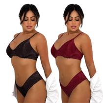 Kit 2 Conjunto De Renda Feminino Com Arco Moda Íntima Calcinha E Sutiã Sem Bojo Lingerie Linha Noite