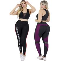 Kit 2 Conjunto Feminino Academia Moda Fitness Calça Legging + Top Corte Nadador Suplex The Start