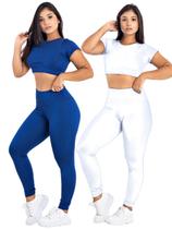 Kit 2 Conjunto Feminino Fitness Top Manga + Calça Legging Basica MAG853_901 Kit 2 Conjunto Feminino Fitness Top Manga + Calça Legging Basica MAG853_901