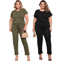 Kit 2 Conjunto Feminino Plus Size Básico Manga Viscolycra