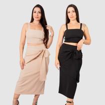 Kit 2 Conjunto Feminino Saia Alfaiataria E Cropped Alcinha