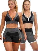 Kit 2 Conjunto Fitness Feminino Top e Short Preto e Cinza Esportivo sem bolso M (38-40) G (42) Tamanho:MCor:PretoGener