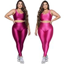 KIT 2 Conjunto Fitness Plus Size Top e Calça New Zig 3D Bella Fiore Alta Compressão Academia Treino Tamanho:48Cor:Rosa
