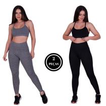 Kit 2 Conjunto Fitness Top e Calça Legging Suplex - KIT CJ 2 TOP ANA + DEBI PRETO E CINZA