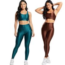KIT 2 Conjunto Fitness Top e Calça New Zig 3D Bella Fiore Roupa De Academia Treino Para Musculação Tamanho:PCor:Azul+Ma