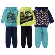 Kit 2 conjunto infantil menino moletom Grosso, Roupa inverno flanelado capuz e zíper 1 Ao 16 Anos Kit 2 conjunto infantil menino moletom Grosso, Roupa inverno flanelado capuz e zíper 1 Ao 16 Anos