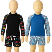 KIT 2 Conjunto Infantil Termica Sunga WLS Modas Proteção Uv Confortavel Piscina Moda Praia Infantil