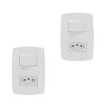 Kit 2 Conjunto Interruptor Simples + Tomada 10A 4X2 Branca Kit 2 Conjunto Interruptor Simples + Tomada 10A 4X2 Branca