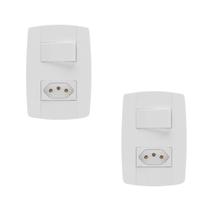Kit 2 Conjunto Interruptor Simples + Tomada 20A 4x2 Branca