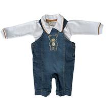 Kit 2 Conjunto Jardineira Jeans Boby Gola Bordado Ursinho Kit 2 Conjunto Jardineira Jeans Boby Gola Bordado Ursinho