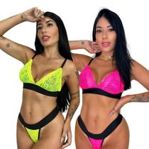 Kit 2 Conjunto Lingerie Renda Calcinha Fio Sutiã Sem Bojo Neon Feminino Adulto Kit 2 Conjunto Lingerie Renda Calcinha Fio Sutiã Sem Bojo Neon Feminino Adulto