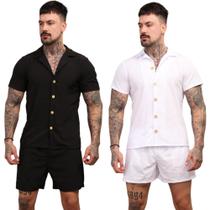 Kit 2 Conjunto Masculino Liso Camisa E Short Adulto