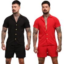 Kit 2 Conjunto Masculino Liso Camisa E Short Adulto