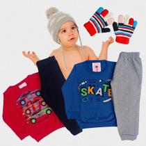 Kit 2 Conjunto Moletom Infantil Bebê Touca E Luvas De Frio Kit 2 Conjunto Moletom Infantil Bebê Touca E Luvas De Frio