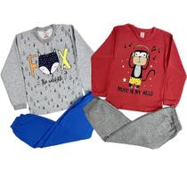 Kit 2 conjunto moletom longo infantil inverno menino frio sem capuz