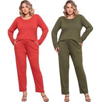 Kit 2 Conjunto Plus Size Feminino Manga Comprida Viscolycra