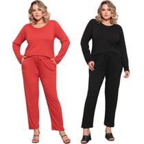 Kit 2 Conjunto Plus Size Feminino Manga Comprida Viscolycra