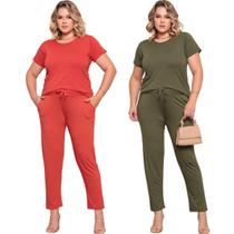 Kit 2 Conjunto Plus Size Feminino Manga Comprida Viscolycra