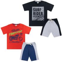 Kit 2 conjunto roupa infantil juvenil menino masculino verão Bermuda Moletinho e Camiseta 10 12 14