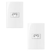 Kit 2 conjunto tomada horizontal 4x2 10a 2p+t 250v com placa margirus sleek branco